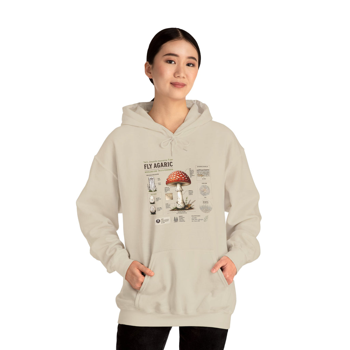Fly Agaric Mushroom Hoodie – Vintage Mycology Diagram Sweatshirt