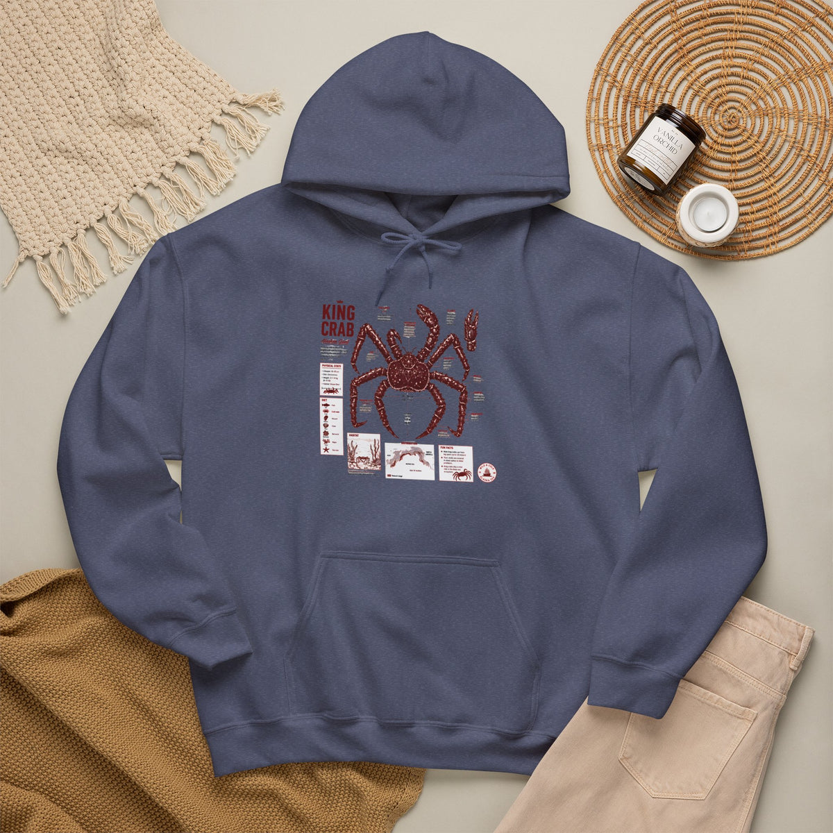 King Crab Anatomy Hoodie — Vintage Seafood Diagram Sweatshirt