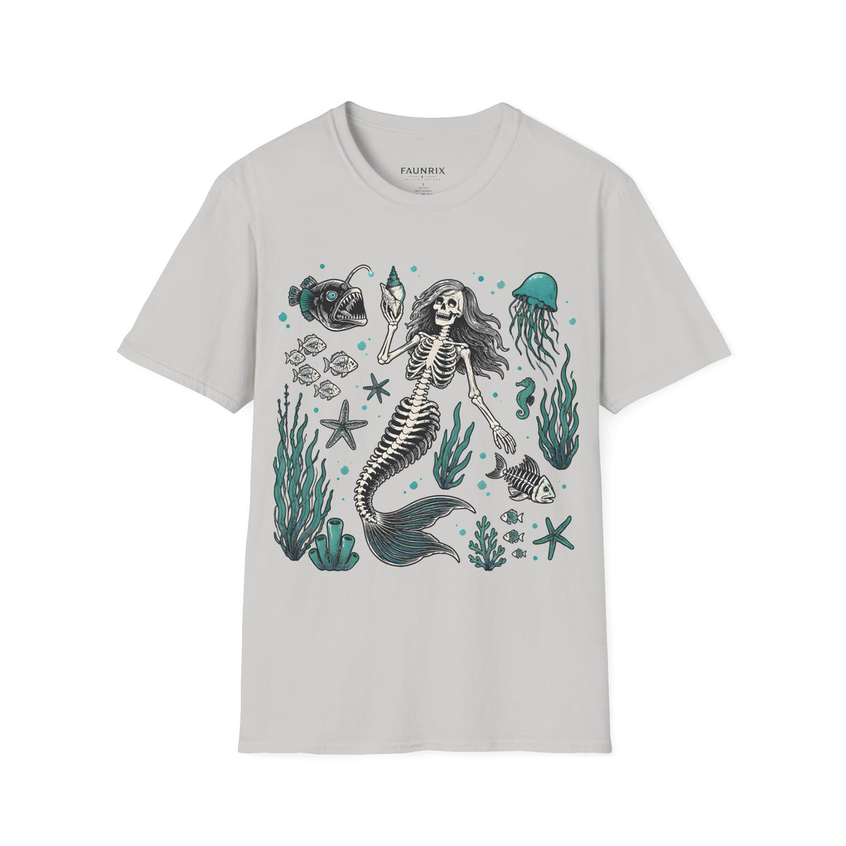 Mermaid Skeleton Tee — Gothic Sea Creature Graphic T-Shirt