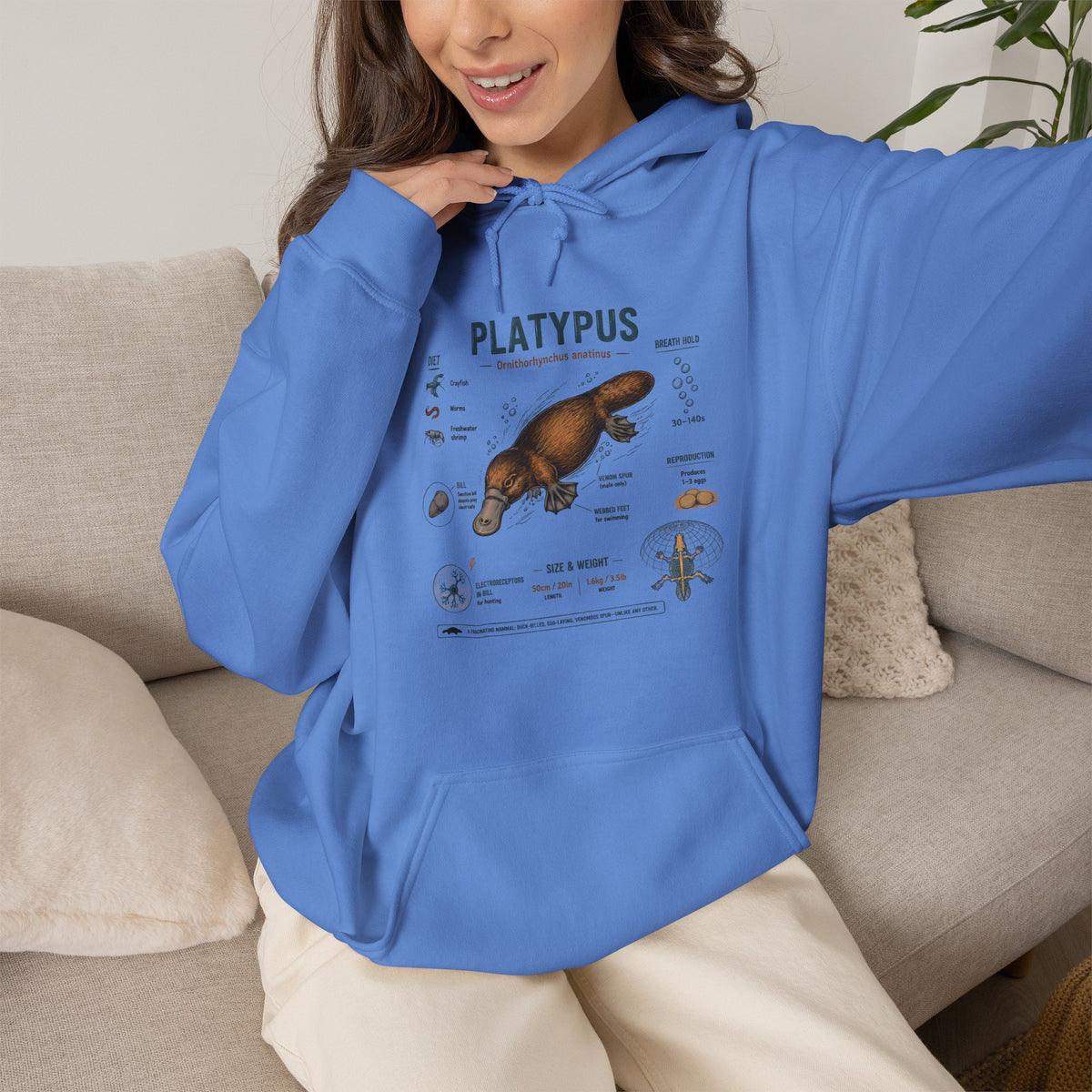 Platypus Anatomy Hoodie — Scientific Illustration Pullover for Nature Lovers