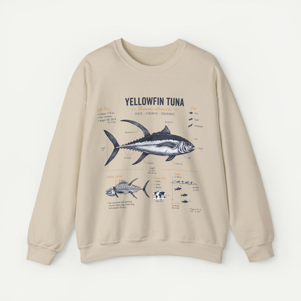 Yellowfin Tuna Anatomy Sweatshirt — Vintage Fish Illustration Crewneck