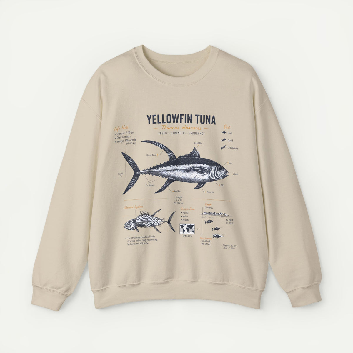 Yellowfin Tuna Anatomy Sweatshirt — Vintage Fish Illustration Crewneck