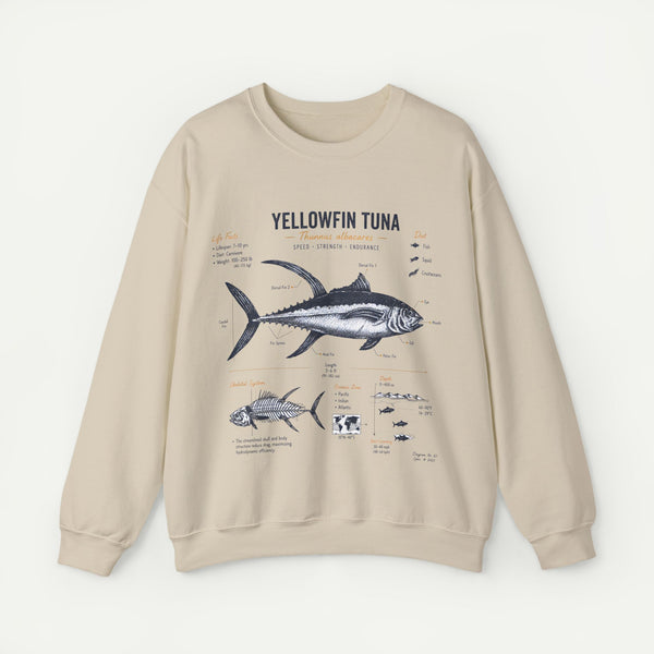 Yellowfin Tuna Anatomy Sweatshirt — Vintage Fish Illustration Crewneck