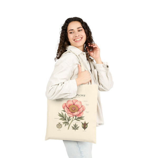 Peony Botanical Tote Bag — "Common Peony" Canvas Shopper