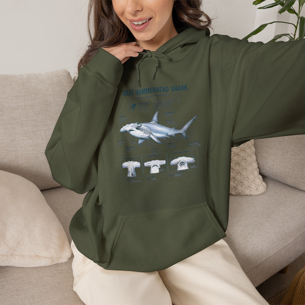 Shark Anatomy Hoodie — Great Hammerhead Shark Diagram Sweatshirt