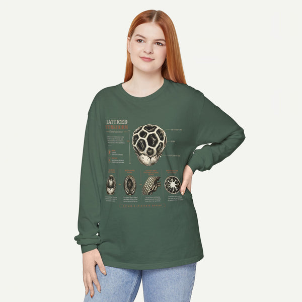 Latticed Stinkhorn Mushroom Diagram Long Sleeve Tee