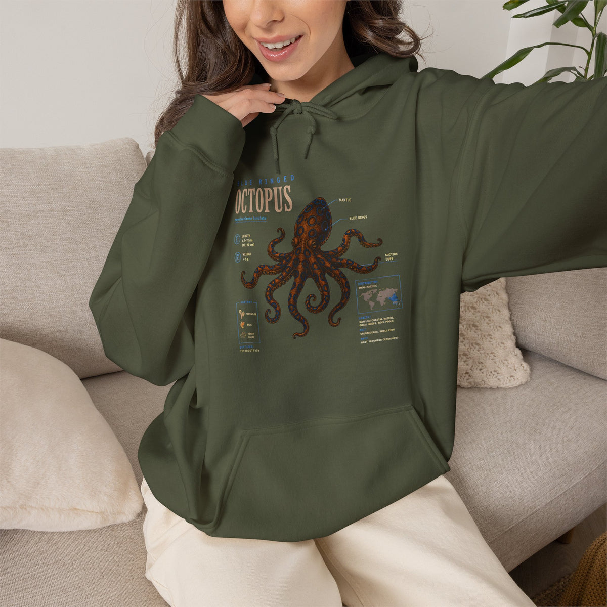 Octopus Specimen Hoodie — Vintage Marine Biology Illustration Sweatshirt