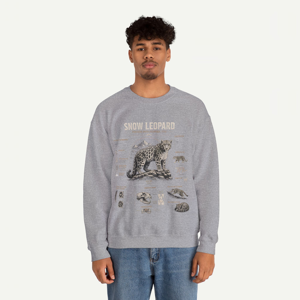 Snow Leopard Anatomy Sweatshirt — Vintage Wildlife Diagram Crewneck