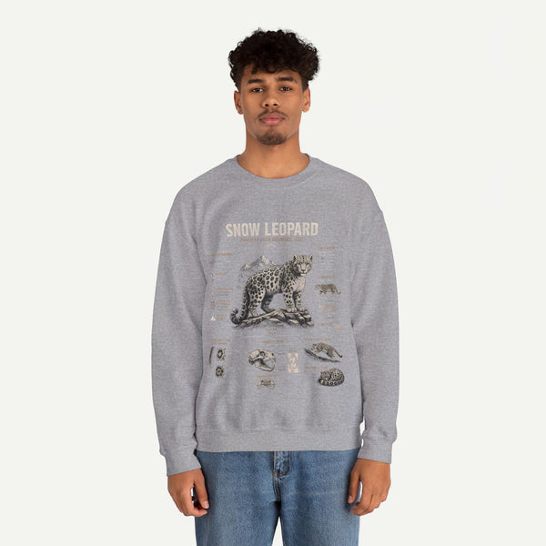 Snow Leopard Anatomy Sweatshirt — Vintage Wildlife Diagram Crewneck