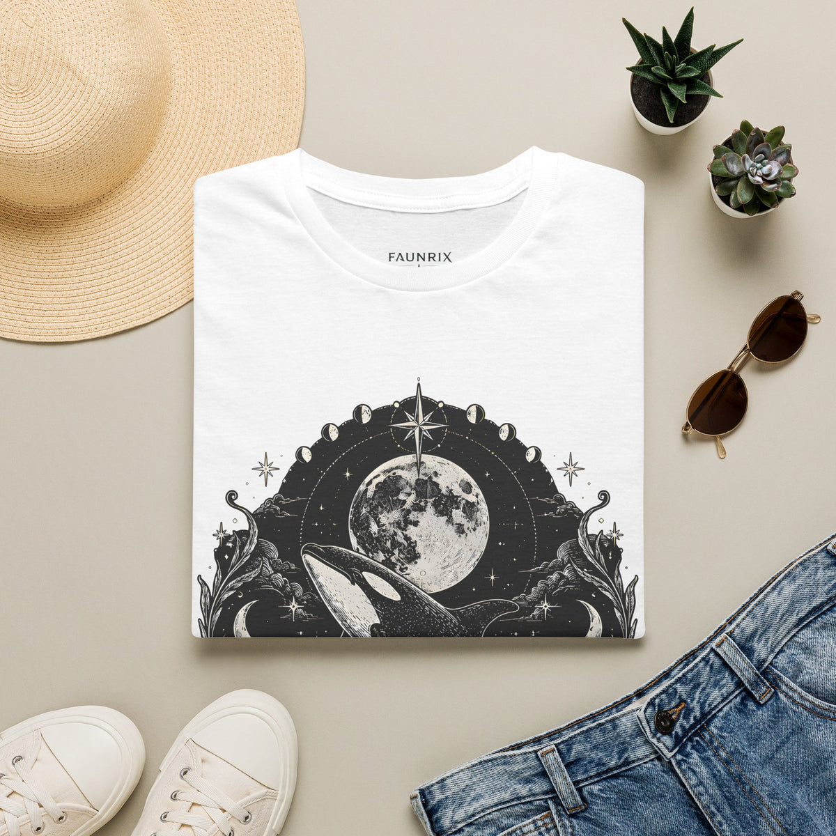 Orca Moon T-Shirt — Whale & Full Moon Illustration Tee