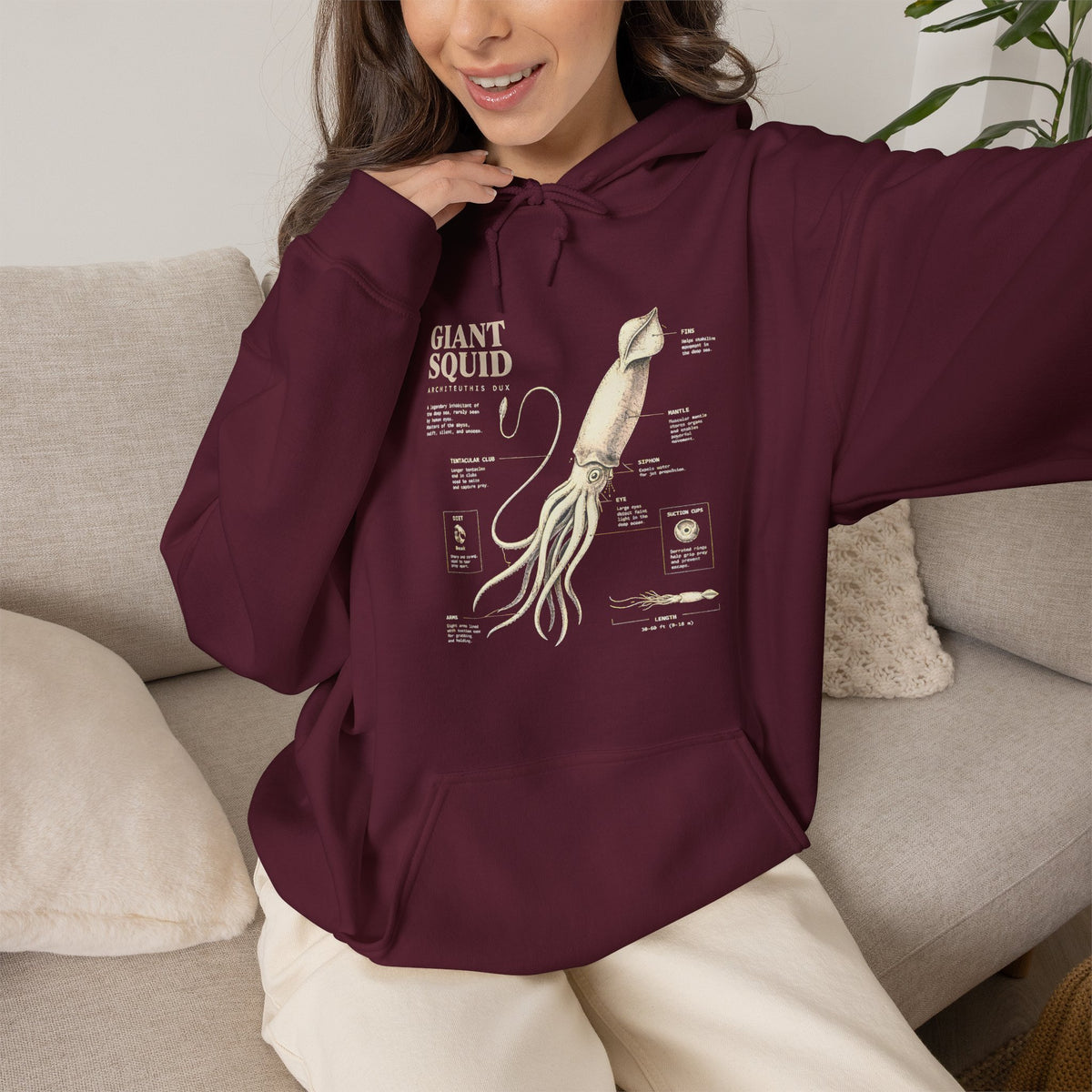 Giant Squid Hoodie – Minimal Nautical Illustration Sweatshirt