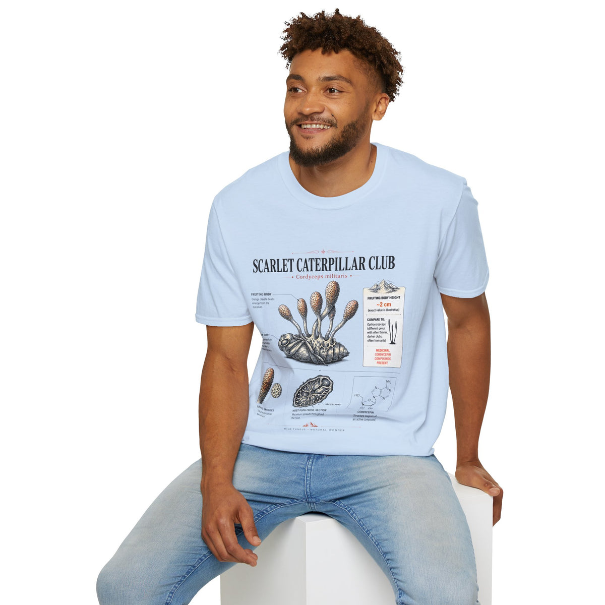 Scarlet Caterpillar Club Tee — Vintage Entomology Mushroom Graphic T-Shirt