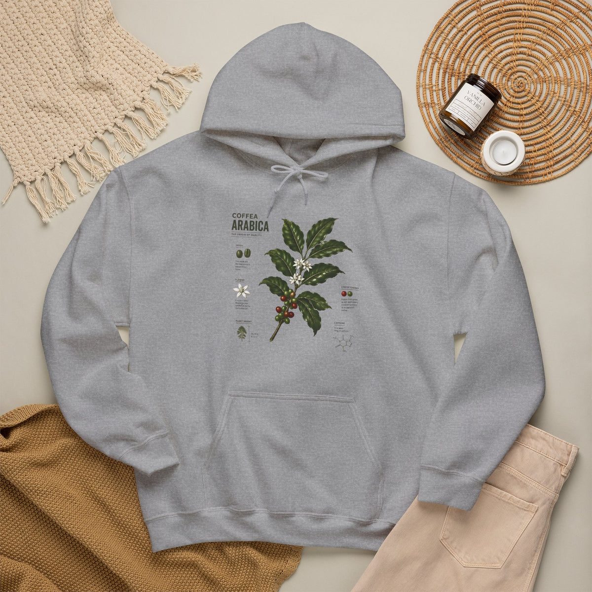 Coffee Plant Hoodie — Coffea Arabica Botanical Illustration Sweatshirt