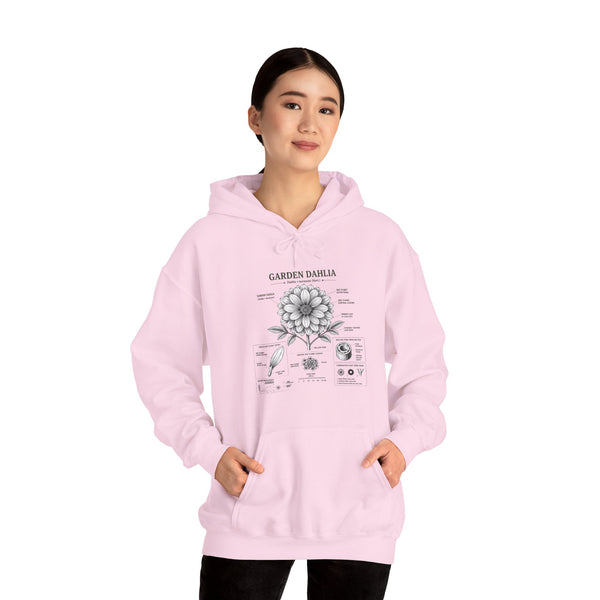 Dahlia Botanical Hoodie — Vintage Garden Diagram Sweatshirt