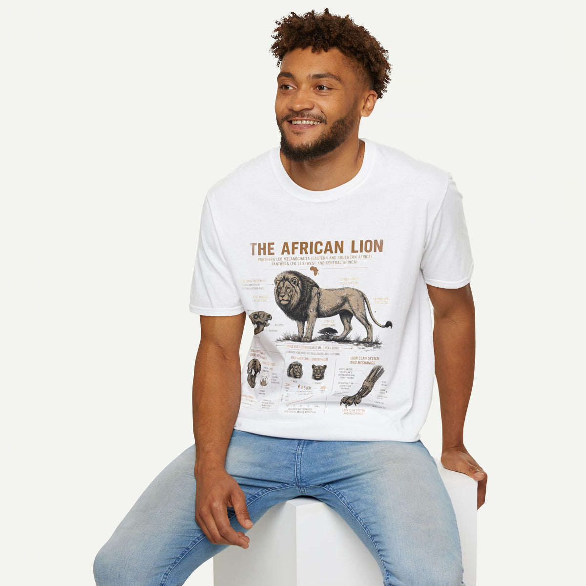 African Lion Anatomy T-Shirt — Vintage Wildlife Illustration Tee