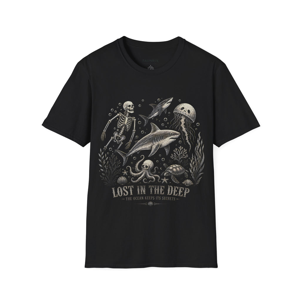 Ocean Skeleton Tee — "Lost in the Deep" Shark & Jellyfish Graphic Shirt