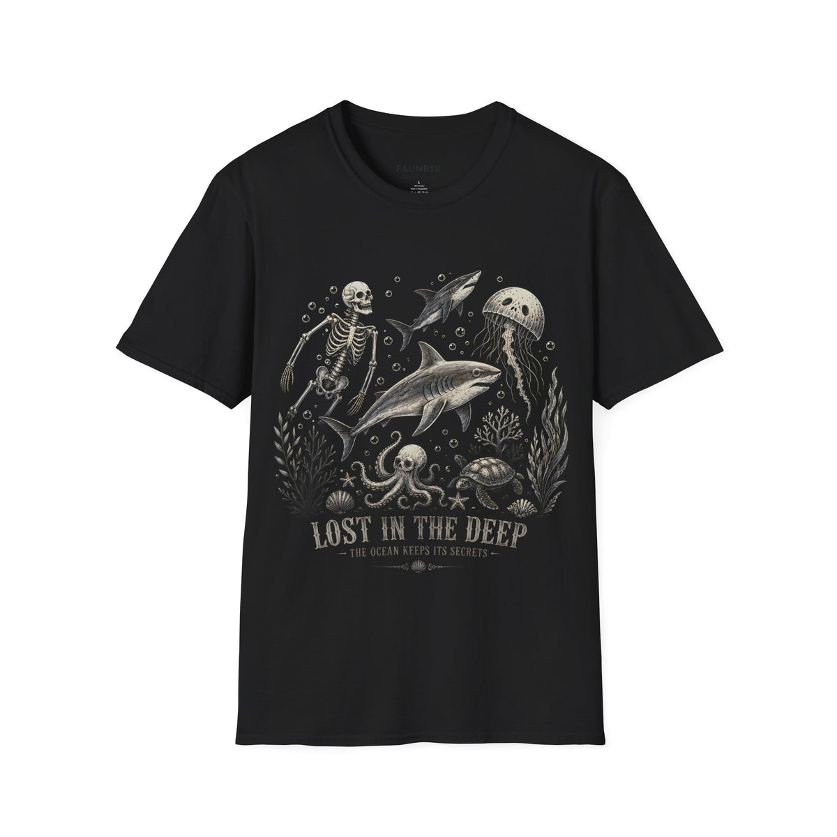 Ocean Skeleton Tee — "Lost in the Deep" Shark & Jellyfish Graphic Shirt