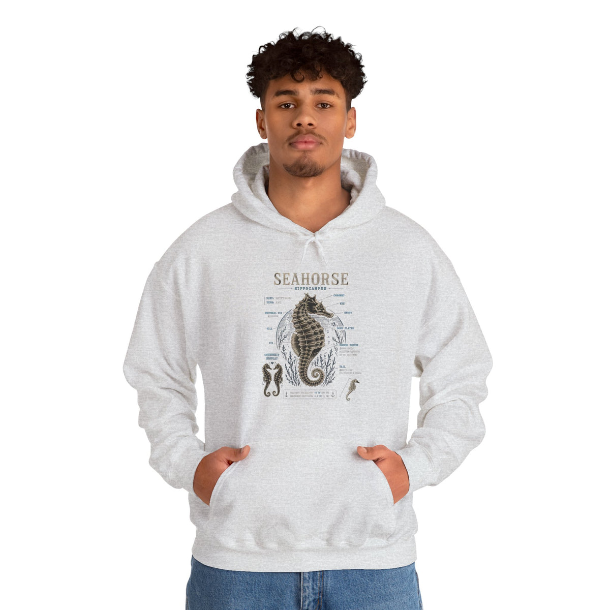 Seahorse Anatomy Hoodie — Vintage Marine Illustration Sweatshirt