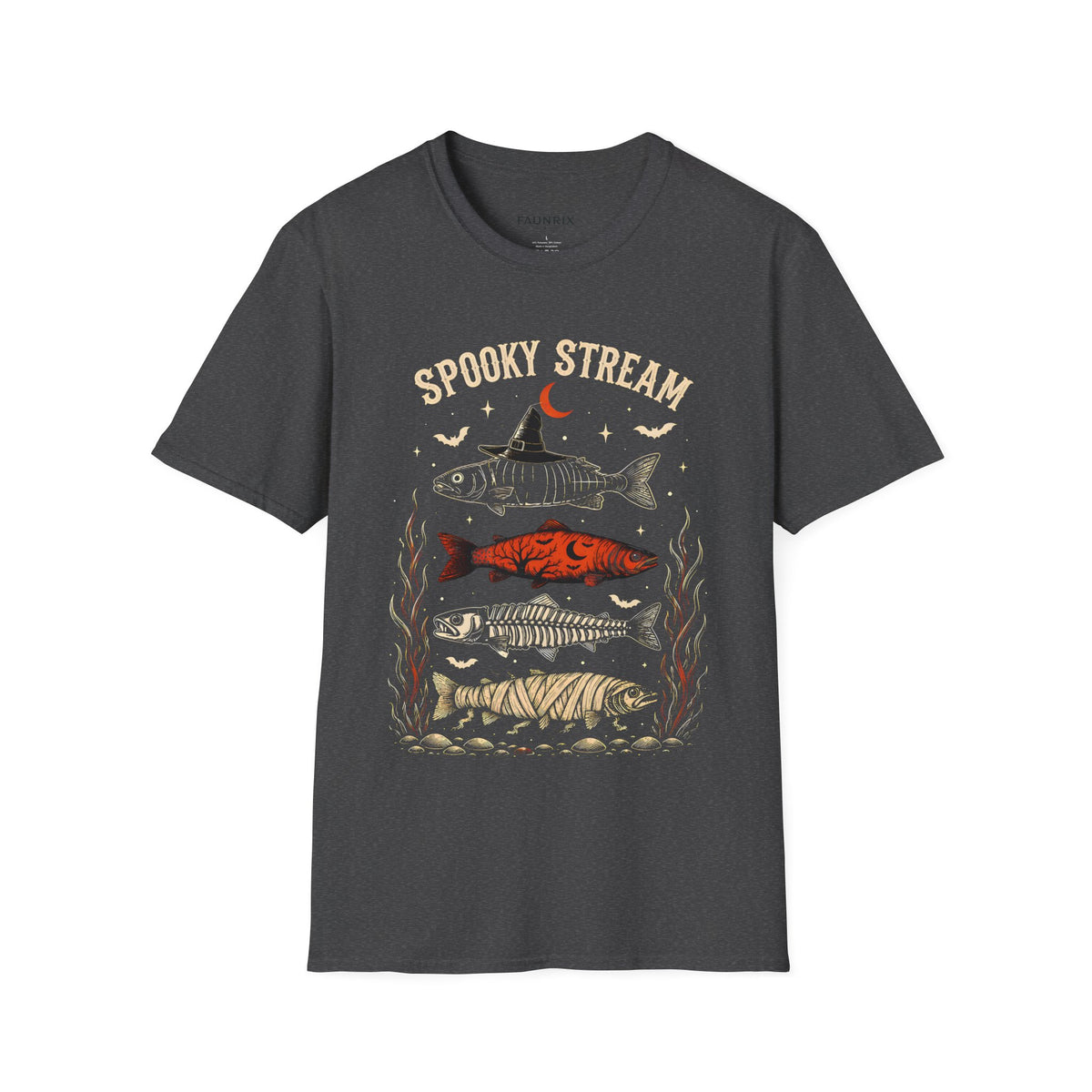 Spooky Stream T-Shirt — Halloween Fish Skeleton Graphic Tee