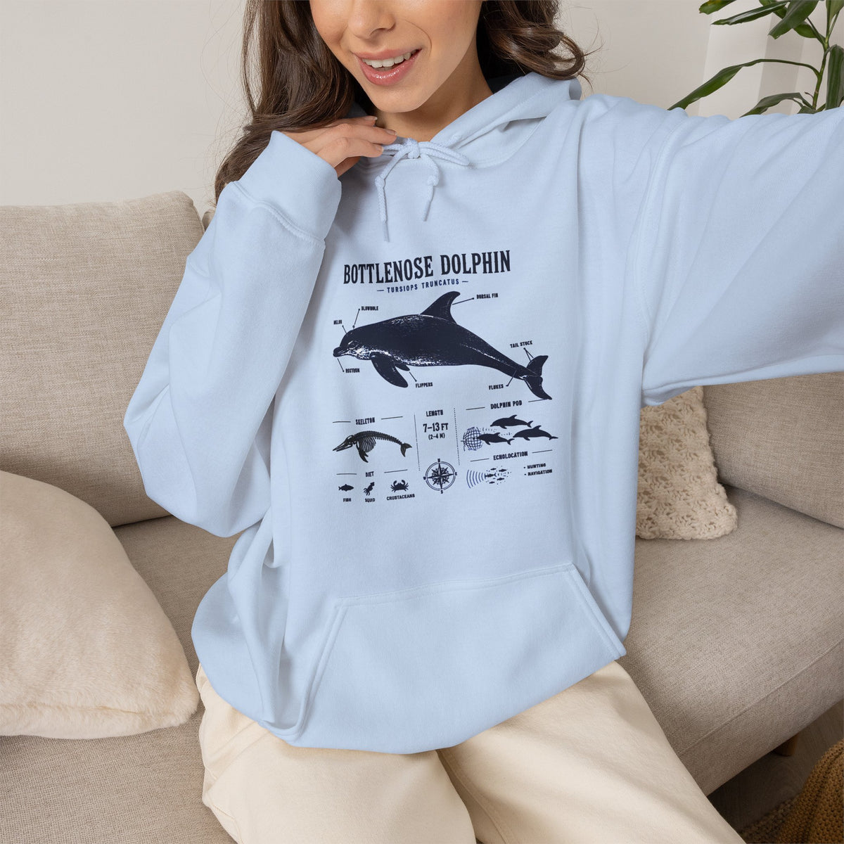 Bottlenose Dolphin Diagram Hoodie – Marine Life Anatomy Sweatshirt
