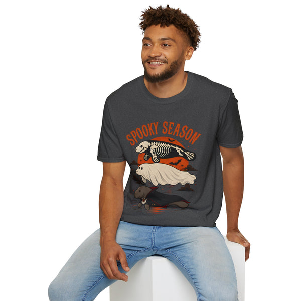 Spooky Season T-Shirt – Retro Skeleton Manatee Halloween Tee