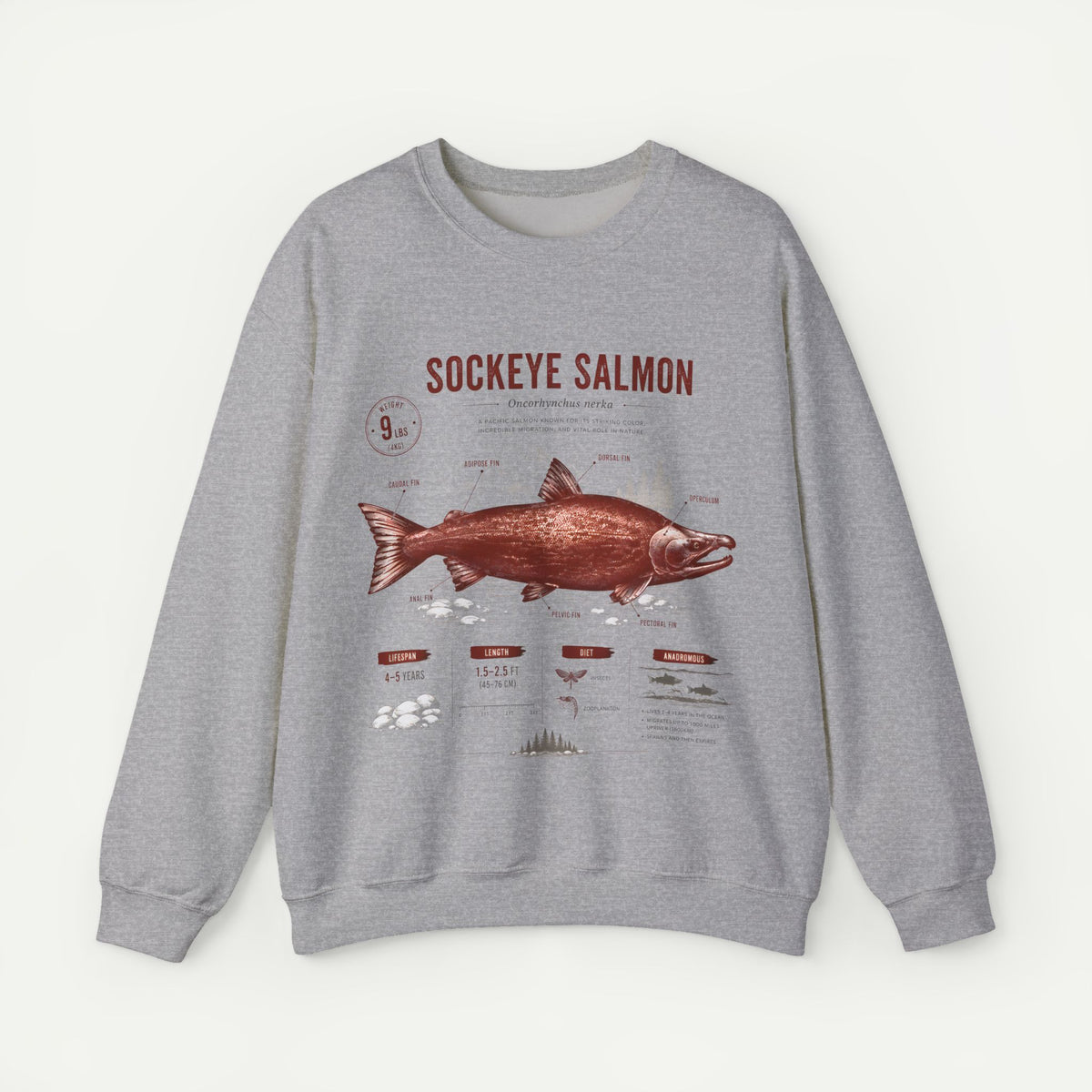 Sockeye Salmon Anatomy Sweatshirt — Vintage Fish Illustration Tee for Anglers & Nature Lovers