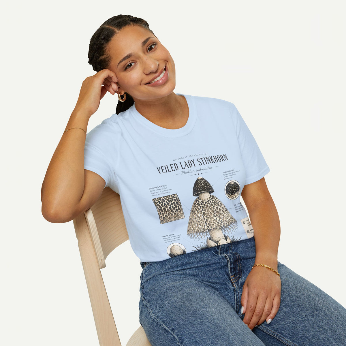 Veiled Lady Stinkhorn Mushroom Tee — Botanical Mycology Anatomy T-Shirt