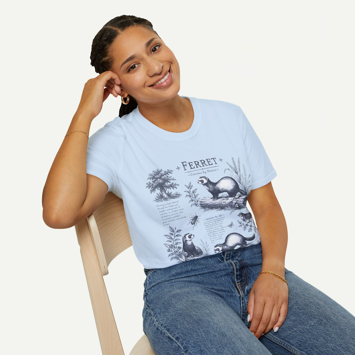 Ferret Vintage Anatomy T-Shirt — Botanical Wildlife Tee