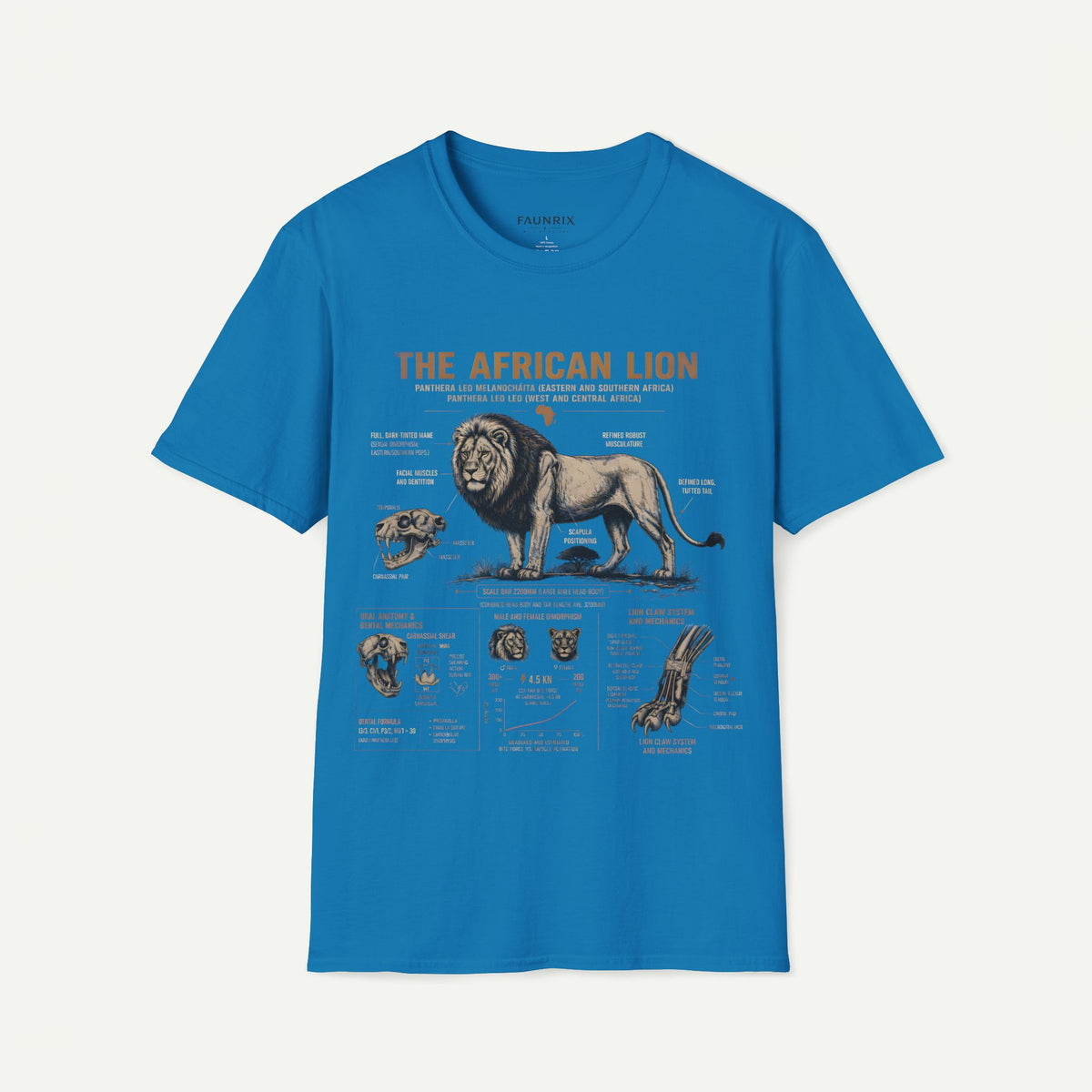 African Lion Anatomy T-Shirt — Vintage Wildlife Illustration Tee