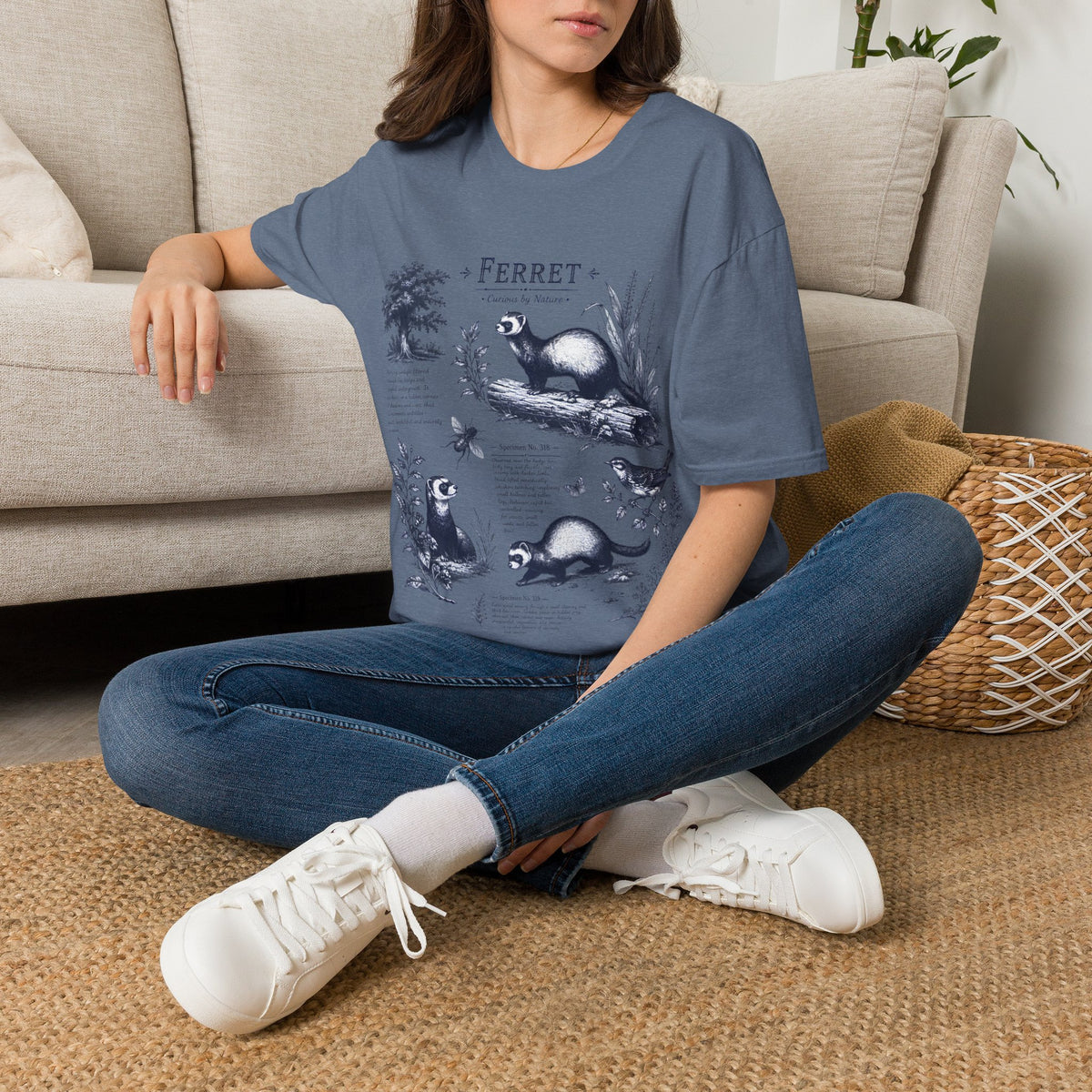 Ferret Vintage Anatomy T-Shirt — Botanical Wildlife Tee