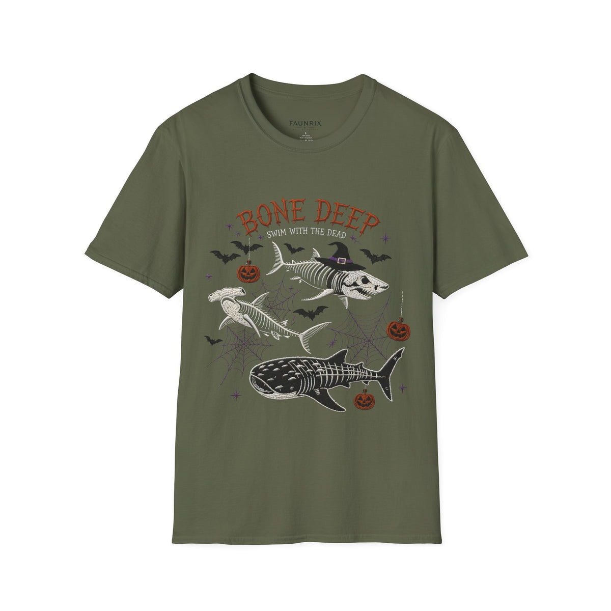 T-Shirt — "Bone Deep" Halloween Fish Skeleton Graphic Tee