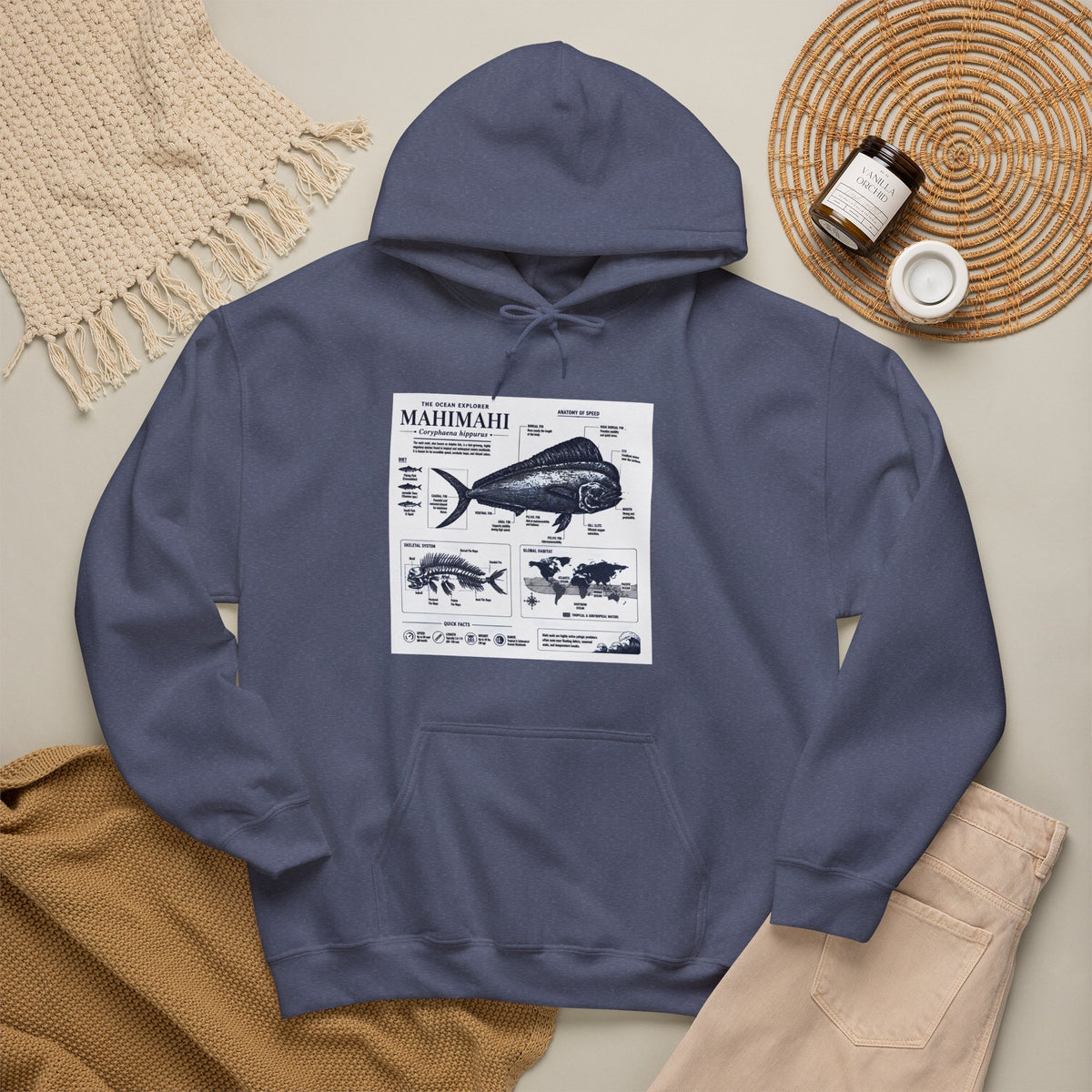 Mahi Mahi Fish Anatomy Hoodie — Illustrated Marine Biology Pullover