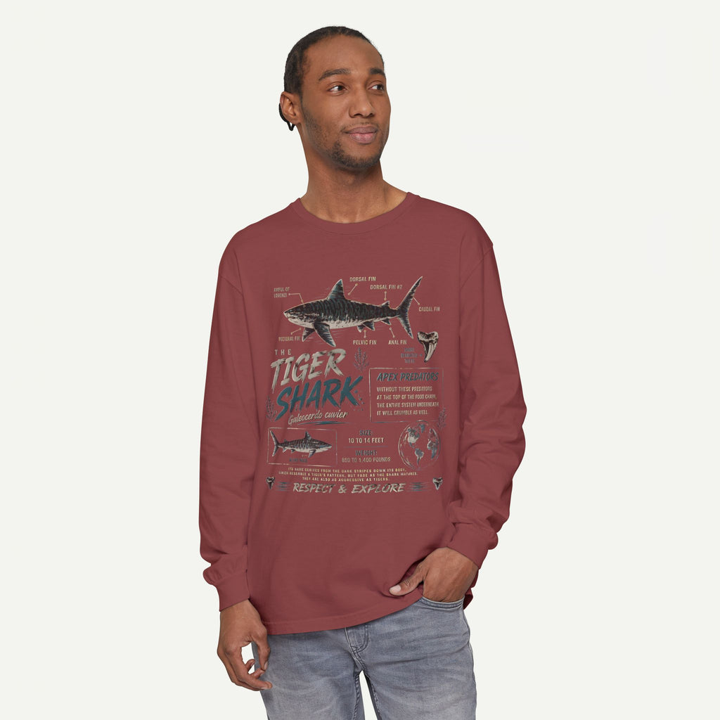 Tiger Shark Graphic Long Sleeve Tee — 'Tiger Shark' Educational Ocean Shirt