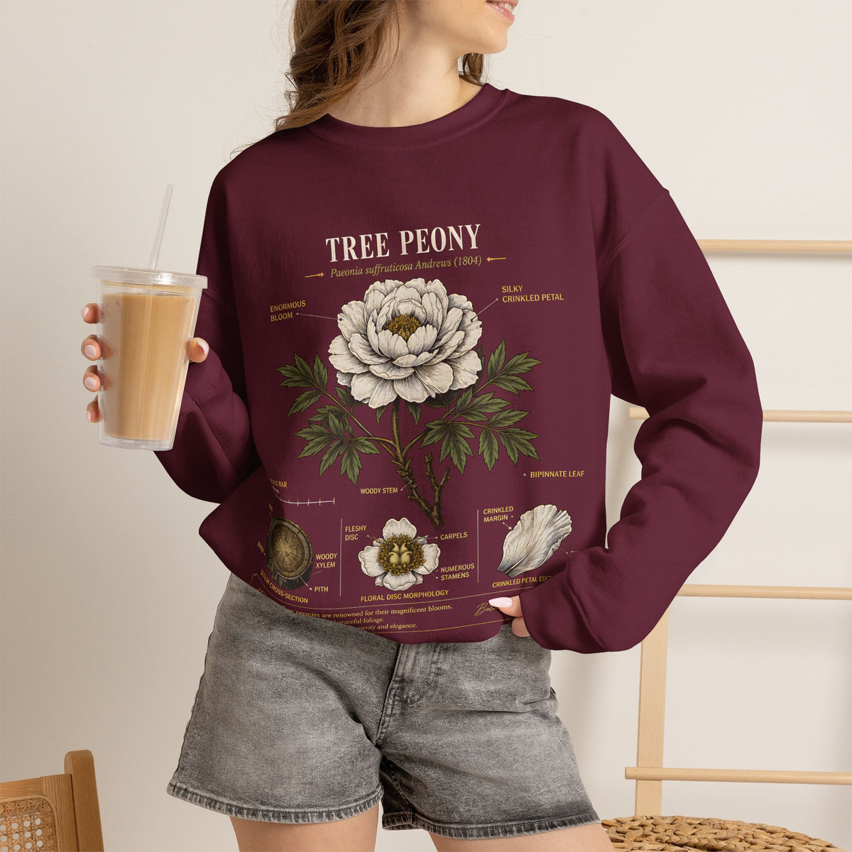 Tree Peony Botanical Sweatshirt — Vintage Flower Anatomy Crewneck