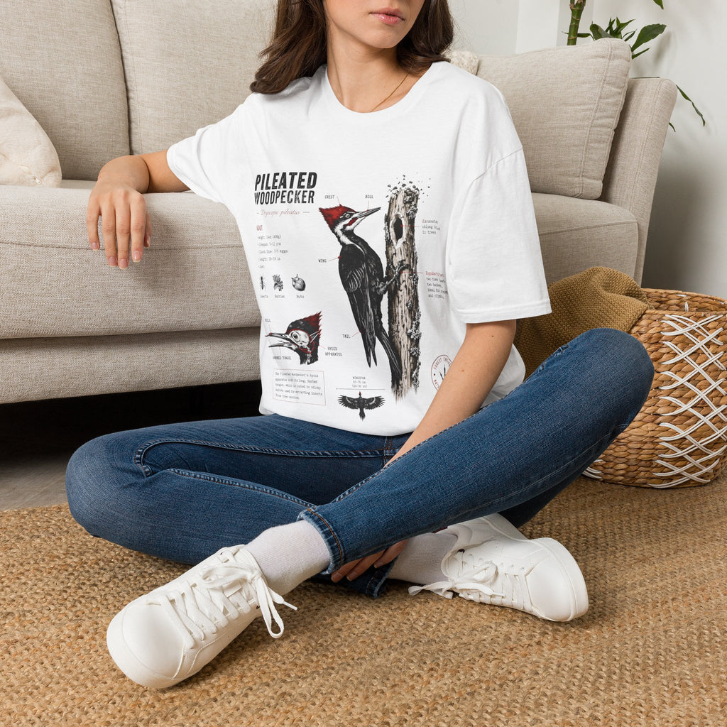 Pileated WoodpeckerAnatomy T-Shirt — Vintage Ornithology Bird Illustration Tee