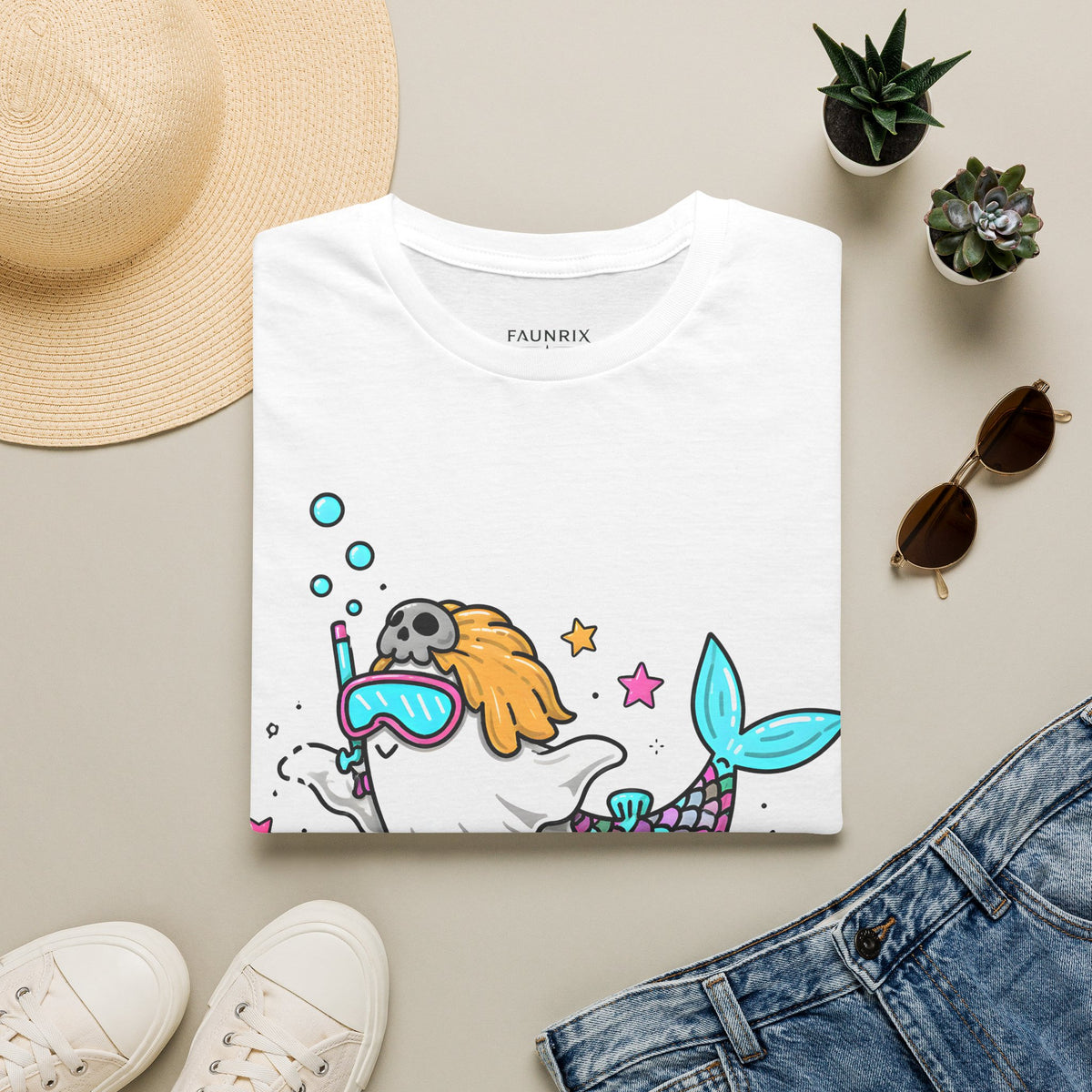 Mermaid Ghost Summerween T-Shirt — Cute Halloween Summer Mashup Tee
