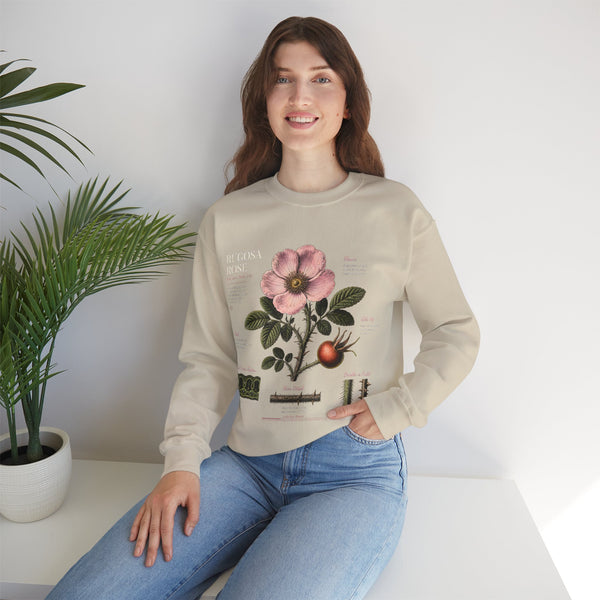 Botanical Rose Crewneck Sweatshirt – Vintage Floral Illustration