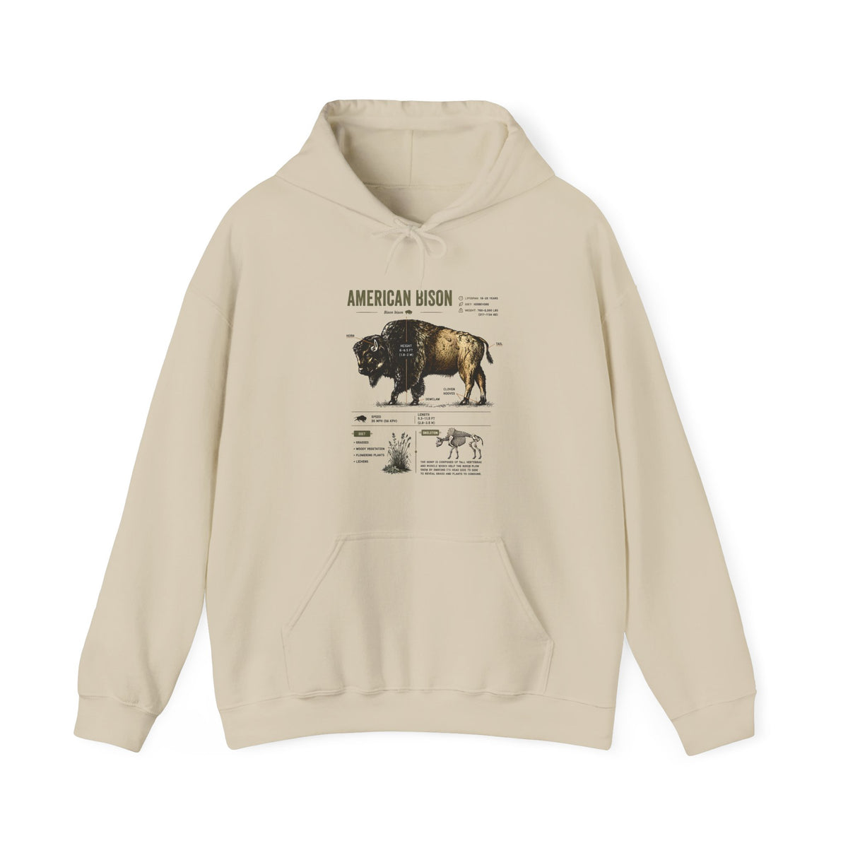 Bison Anatomy Hoodie — American Bison Illustration & Facts Sweatshirt