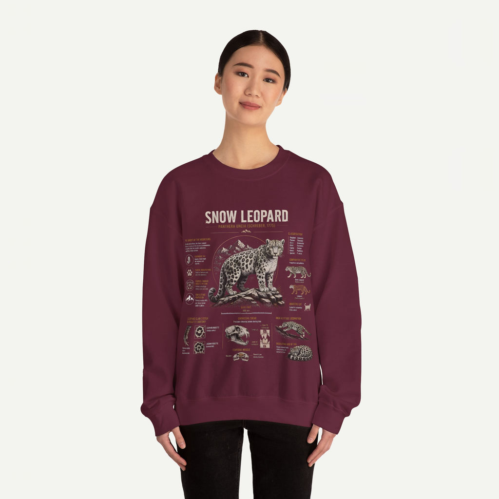 Snow Leopard Anatomy Sweatshirt — Vintage Wildlife Diagram Crewneck