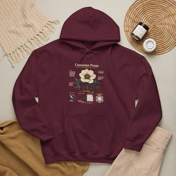 Magnolia Botany Hoodie — 'Caucasian Peony' Floral Diagram Hooded Sweatshirt