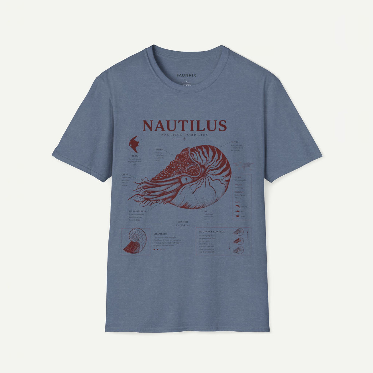 Nautilus Shell  Anatomy Graphic T-Shirt — Vintage Marine Biology Illustration