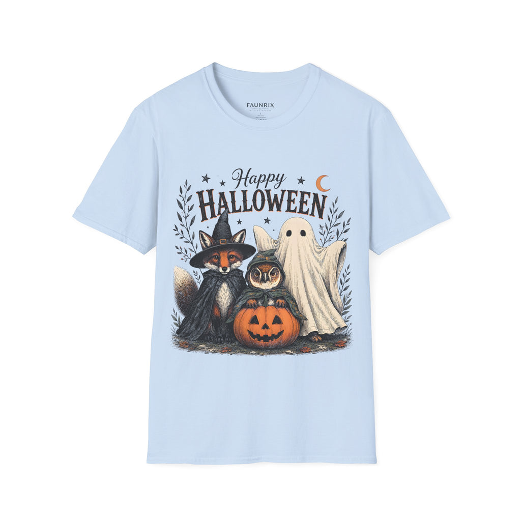 Happy Halloween T-Shirt — Cute Witch Cat & Ghost Pumpkin Graphic Tee