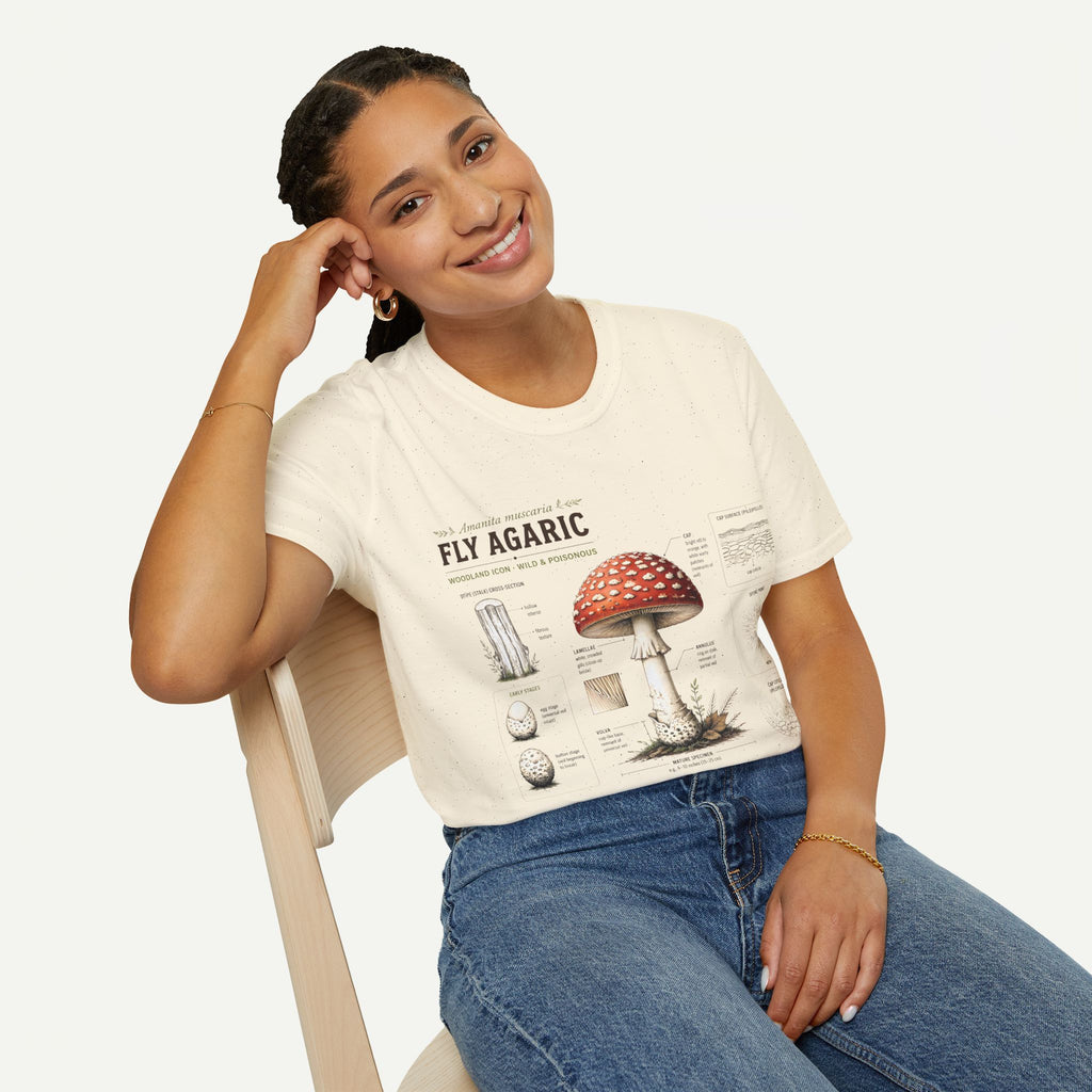 Amanita Mushroom Anatomy T-Shirt — Fly Agaric Botanical Illustration Tee