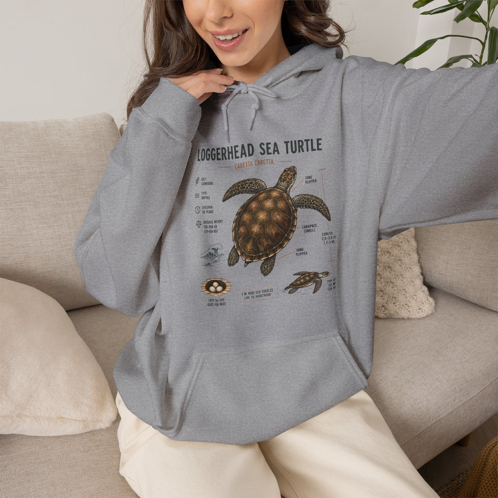 Loggerhead Sea Turtle Diagram Hoodie – Marine Biology Illustration Sweatshirt