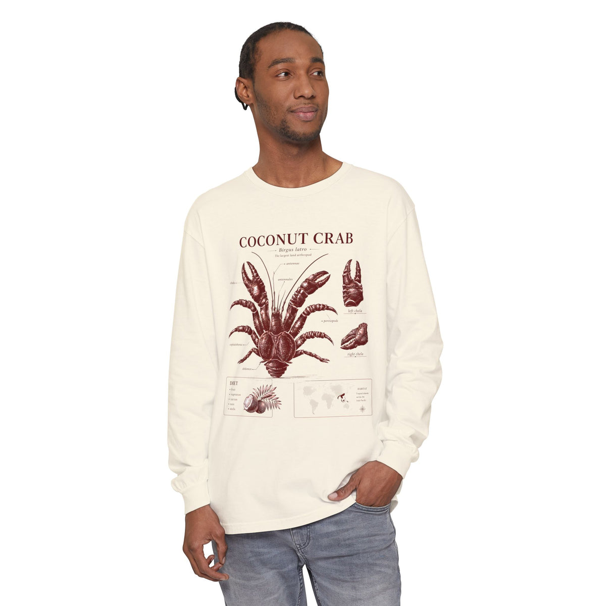 Coconut Crab Long Sleeve Tee — Vintage Marine Illustration
