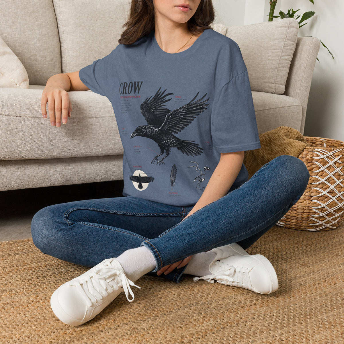 Crow Anatomy Graphic T-Shirt — Vintage Raven Illustration Tee