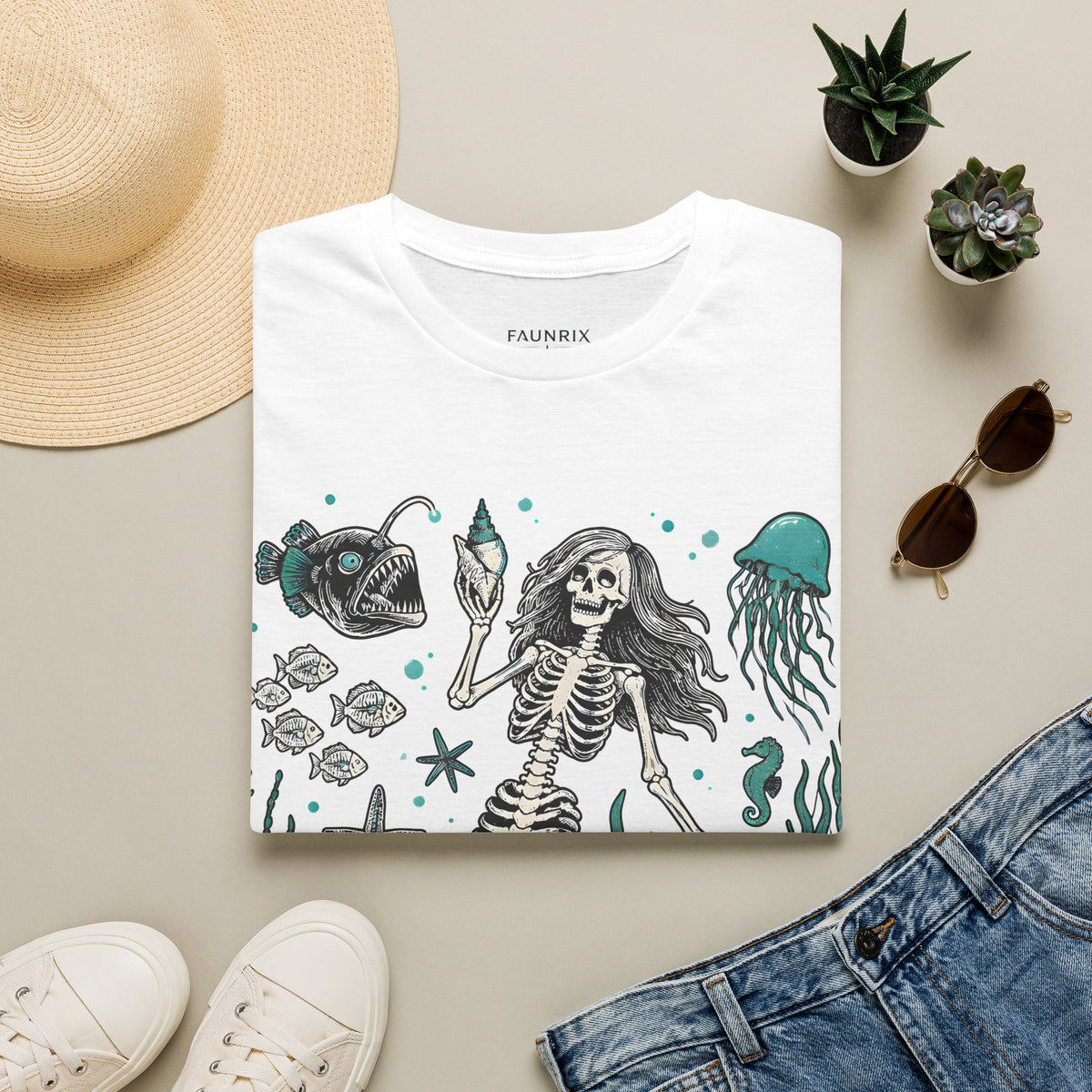 Mermaid Skeleton Tee — Gothic Sea Creature Graphic T-Shirt
