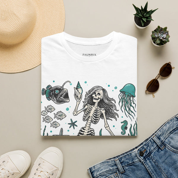 Mermaid Skeleton Tee — Gothic Sea Creature Graphic T-Shirt