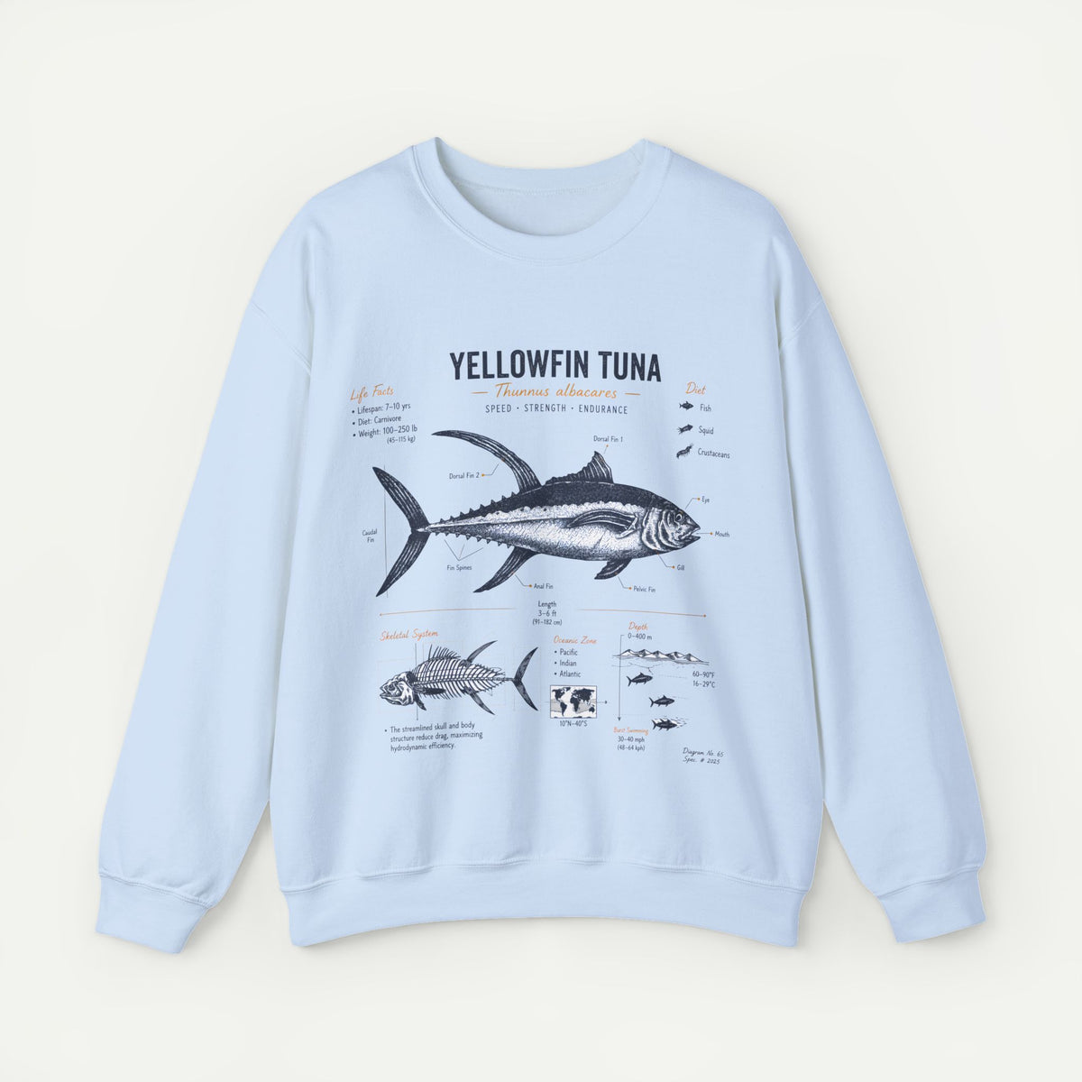 Yellowfin Tuna Anatomy Sweatshirt — Vintage Fish Illustration Crewneck