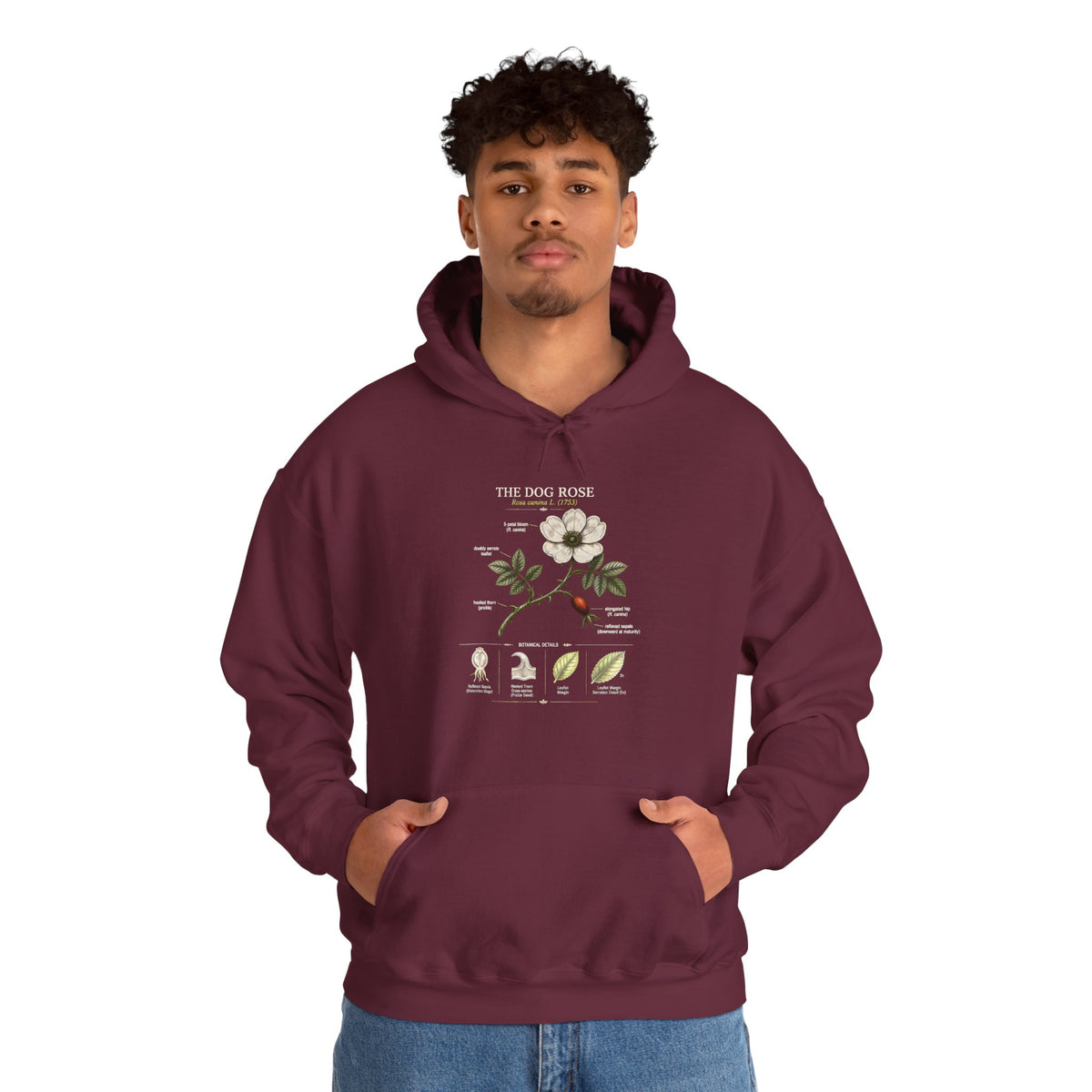 Floral Botanical Hoodie – White Dogwood Illustration with Text